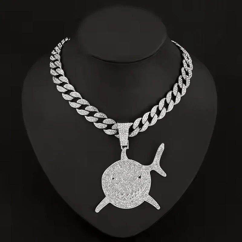 Shark Pendant Necklace With 20in Cuban Link Chain, 13mm Width - Image 3