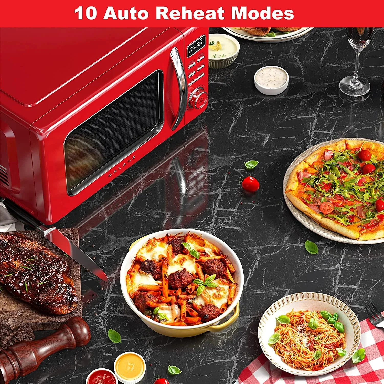 Galanz Retro Countertop Microwave Oven, 0.9 cu ft, Red - GLCMKZ09RDR09 - Image 3
