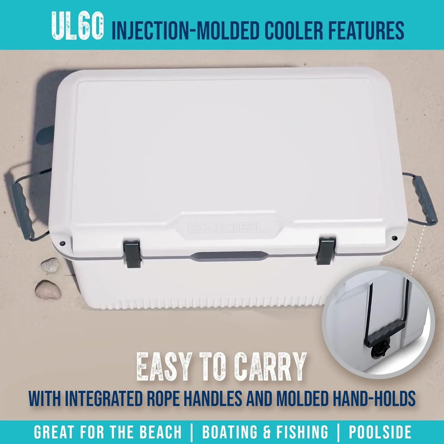 60 QT Ultra-Light Injection Molded Cooler - Ice Chest Keeps Ice up to 7 Days - Large Cooler Includes Wire Basket, Divider and Built-in Bottle Opener - Image 7