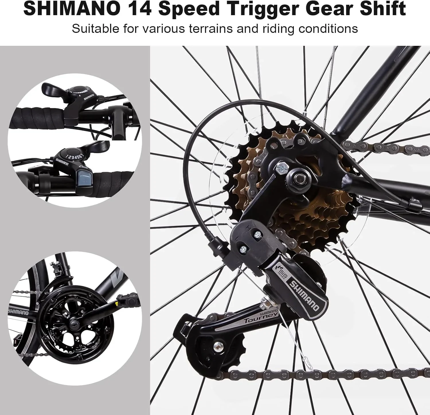 WEIZE Road Bike, 700C Wheel City Commuter Bicycle, Shimano 14 Speed Drop Bar, Racing Adult Bike with Caliper Brakes, High-Carbon Steel Hybrid Bikes - Image 11