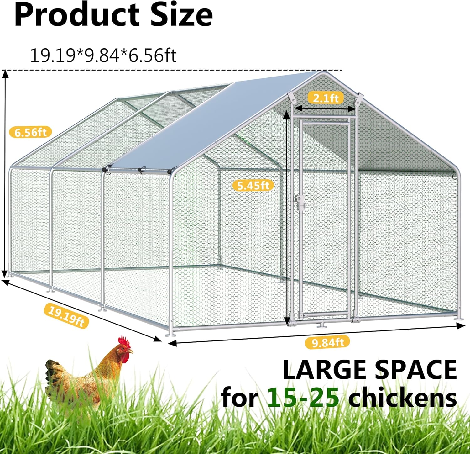 HITTITE Large Metal Chicken Coop With Run 19.19 x 9.84 x 6.56 ft - Walk-In Poultry Cage - Image 7