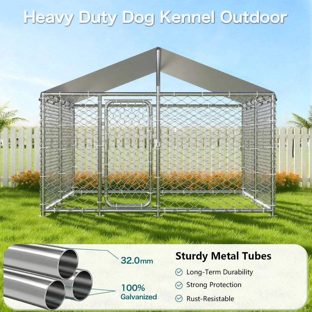 YOKWOK Outdoor Dog Kennel With Roof, 7.5X7.5ft, Silver - Outdoor Dog Crate - Image 5