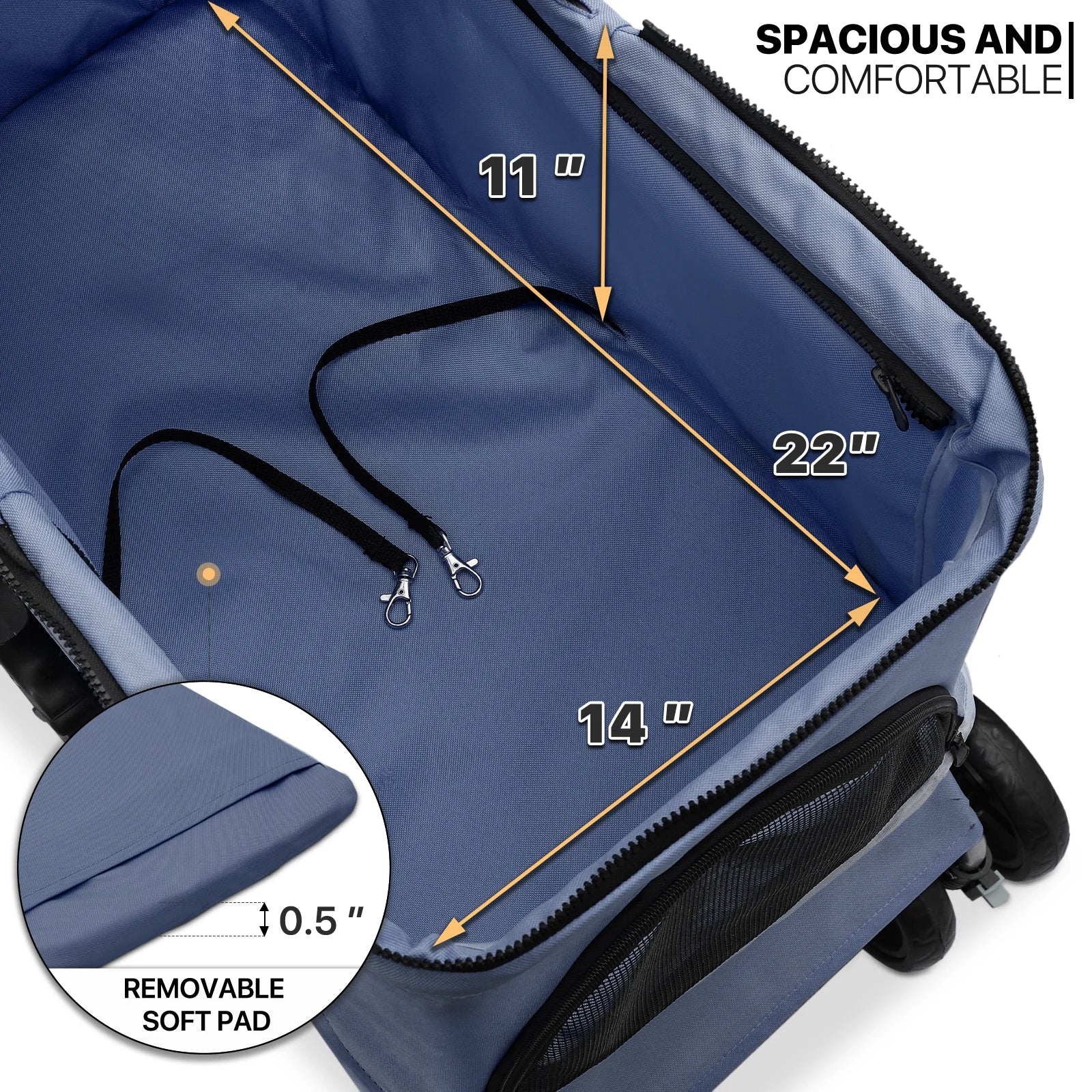 MoNiBloom 4-Wheel Foldable Pet Stroller, 33 lbs, Navy Blue - Image 9