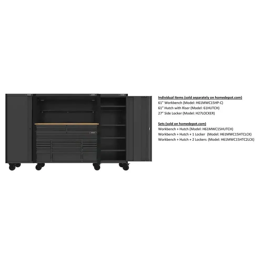 Heavy Duty 61 in. W x 23 in. D 15-Drawer Mobile Workbench with Solid Wood Top - Image 12