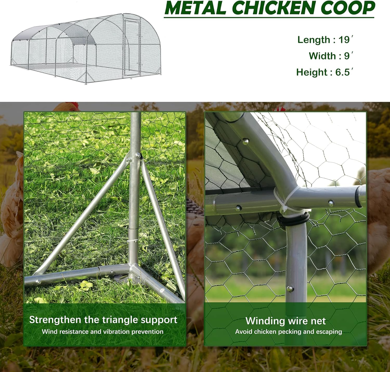 Betterhood Metal Chicken Coop With Cover, 9 ft W x 19 ft L x 6.5 ft H - Image 8