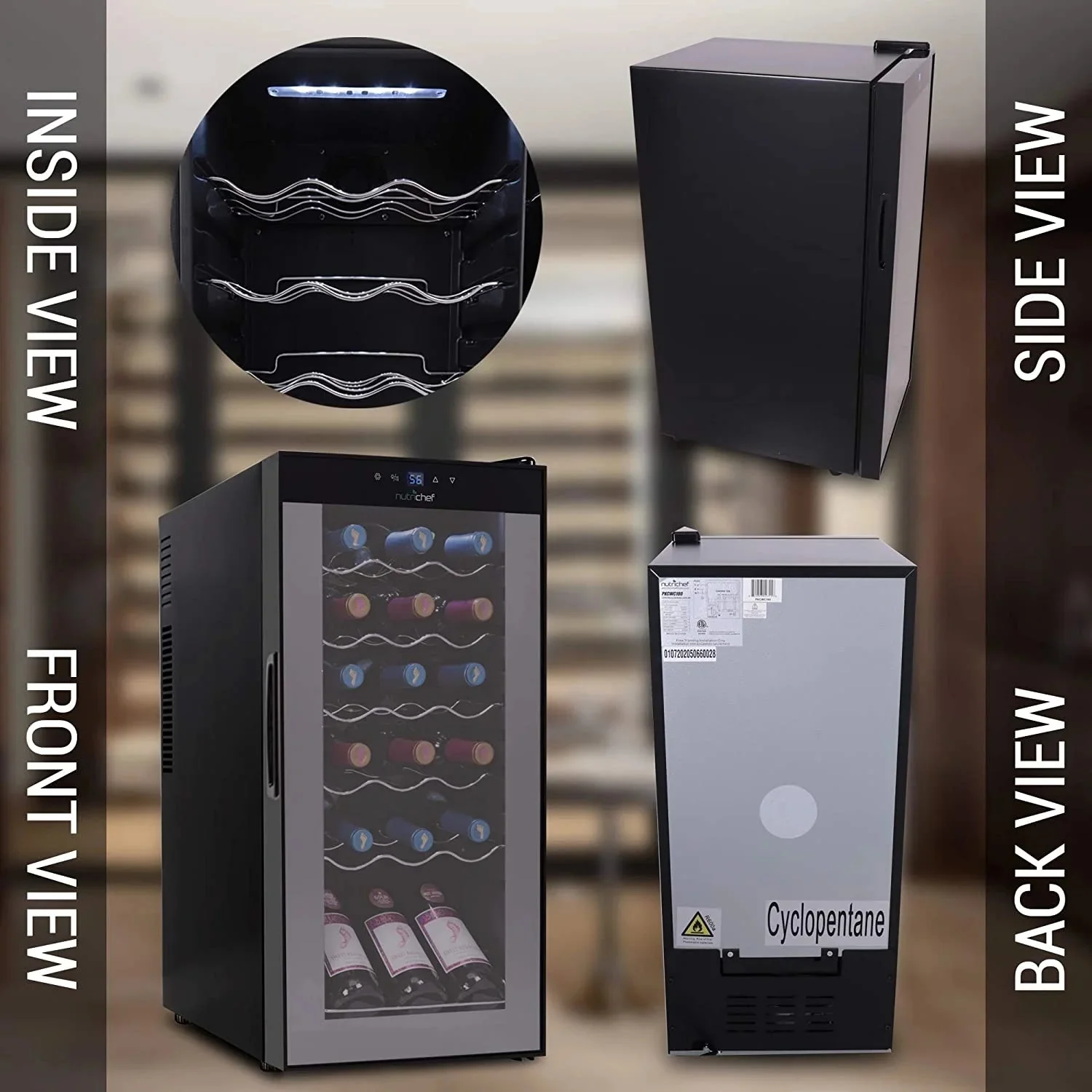 NutriChef Digital Electric Thermoelectric Wine Chiller Cooler, 18 Bottle, Black - Image 3