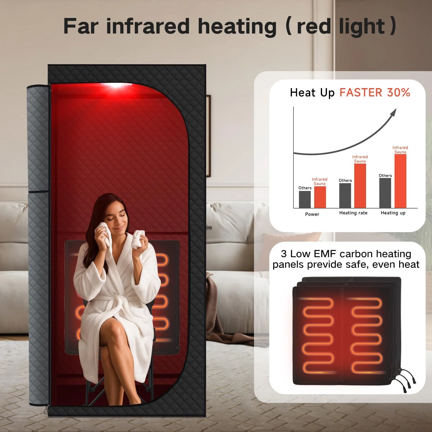 Portable Far Infrared Dry Sauna Box With Red Light Therapy, 9 Levels, 5.9ft x 2.9ft x 2.6ft - Image 2