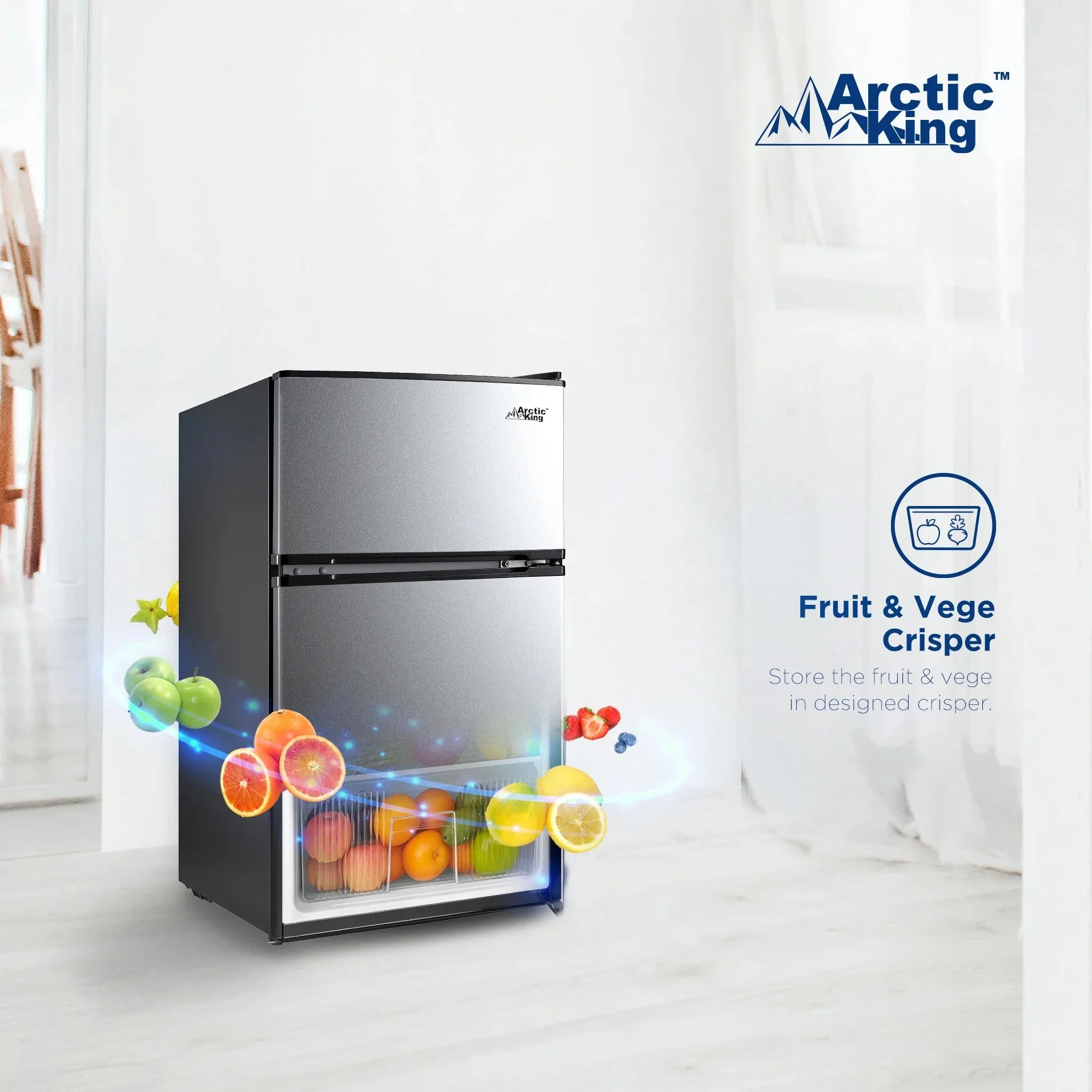 Arctic King Two-Door Mini Fridge With Freezer, 3.2 Cu ft, 18.5 in x 19.4 in x 33.3 in, Stainless Steel - E-Star - Image 16