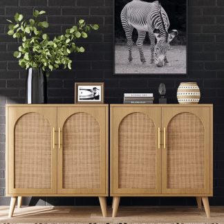 Rovaurx Set Of 2 Rattan Storage Cabinets With Doors