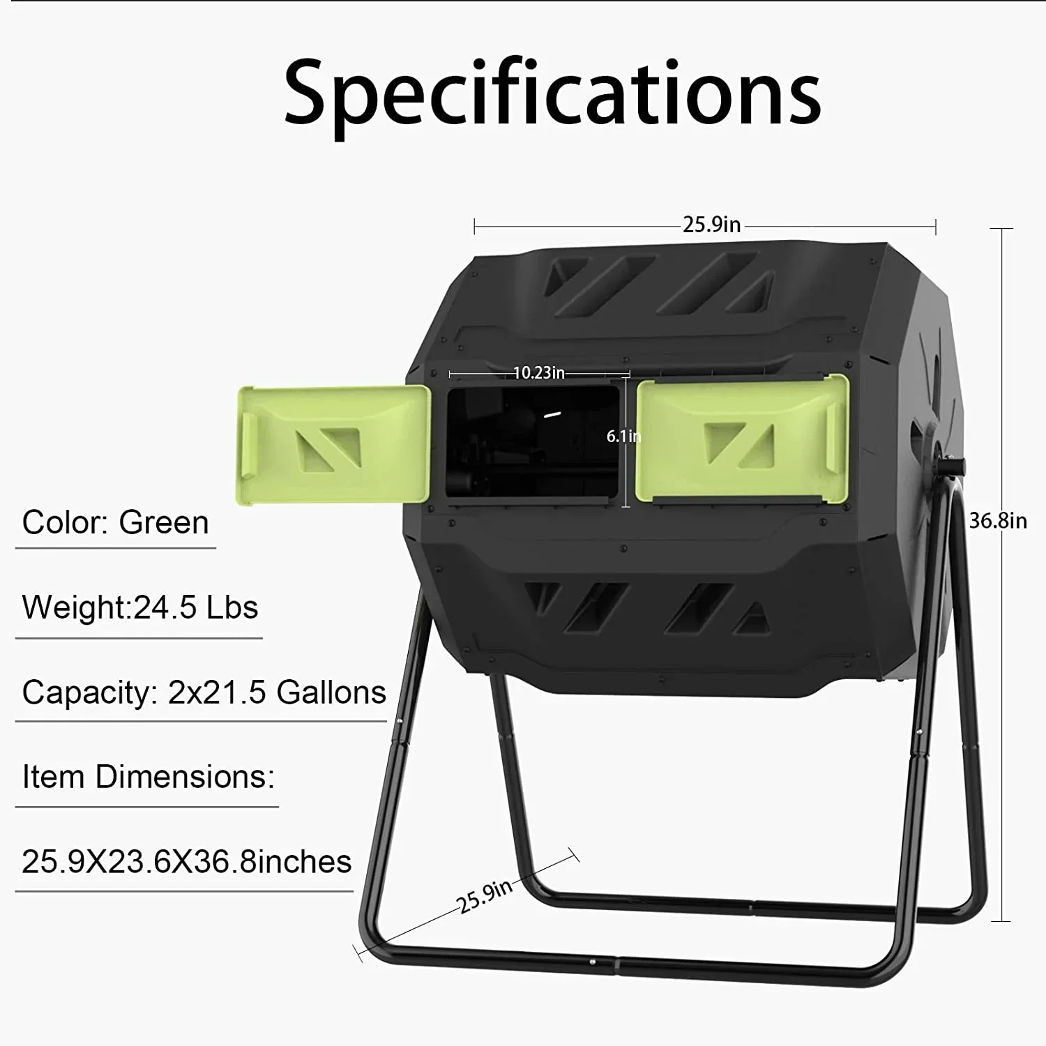 Large Compost Tumbler Bin Dual Compartment Better AirCirculation Efficient Compost BPA Free Sturdy Steel Frame 43Gallon (2 21.5Gal) Blue Door - Image 6
