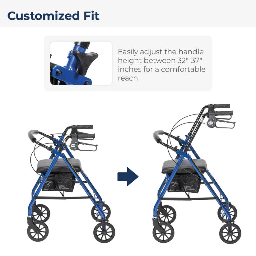 Drive Medical 4-Wheel Rollator Walker With Padded Seat, Backrest And 6-Inch Wheels - Blue - Image 7