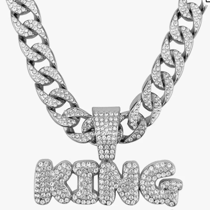 Full Diamond King Football Pendant Necklace With 20in Cuban Link Chain, 13mm Width - Image 9