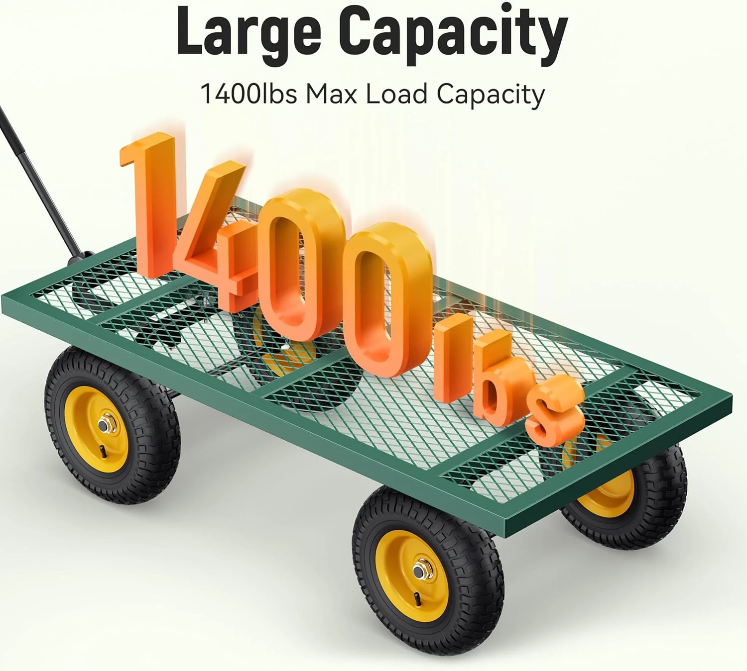 Steel Garden Cart 2-in-1 1400 lbs Heavy Duty Utility Wagon with Removable Mesh Sides to Convert into Flatbed 240?? U-Turn 13" Pneumatic Tires Garden Wagon for Farm Yard Lawn Garden Camping - Image 26