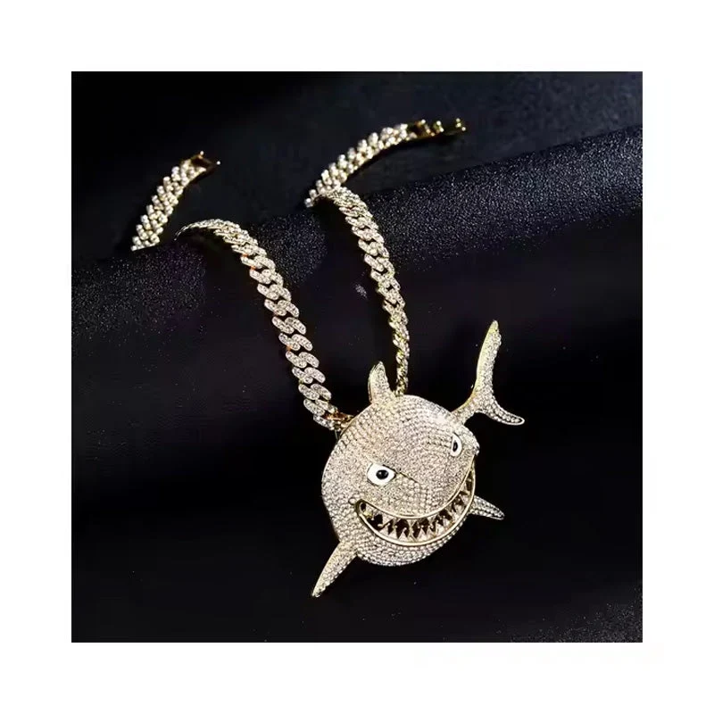 Shark Pendant Necklace With 20in Cuban Link Chain, 13mm Width - Image 5
