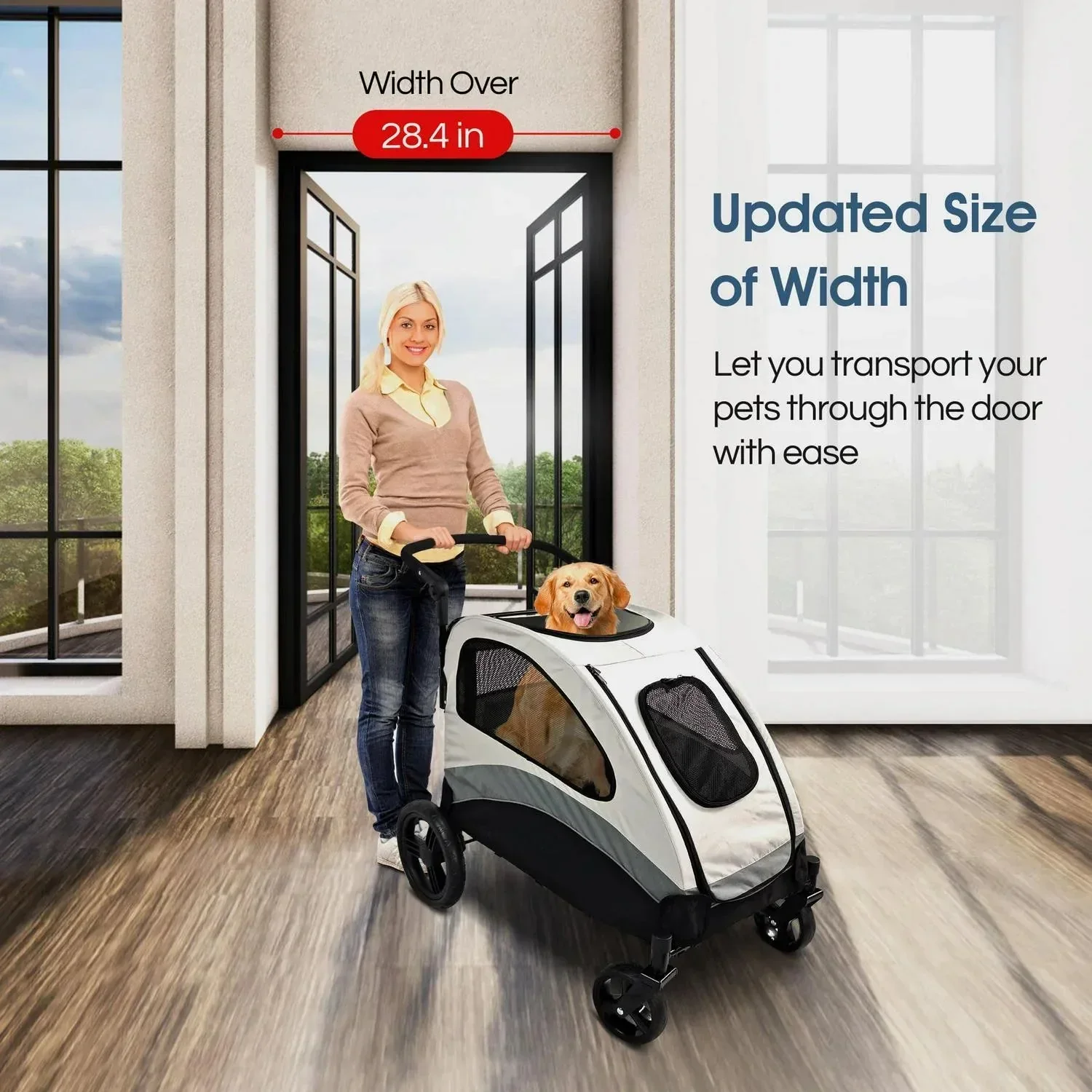 Poloma Foldable Pet Stroller For Large Or 2 Dogs Cats, Gray - GS-307Z - Image 4