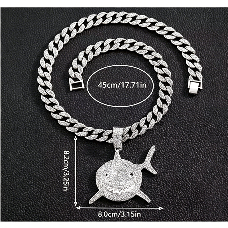 Shark Pendant Necklace With 20in Cuban Link Chain, 13mm Width - Image 10