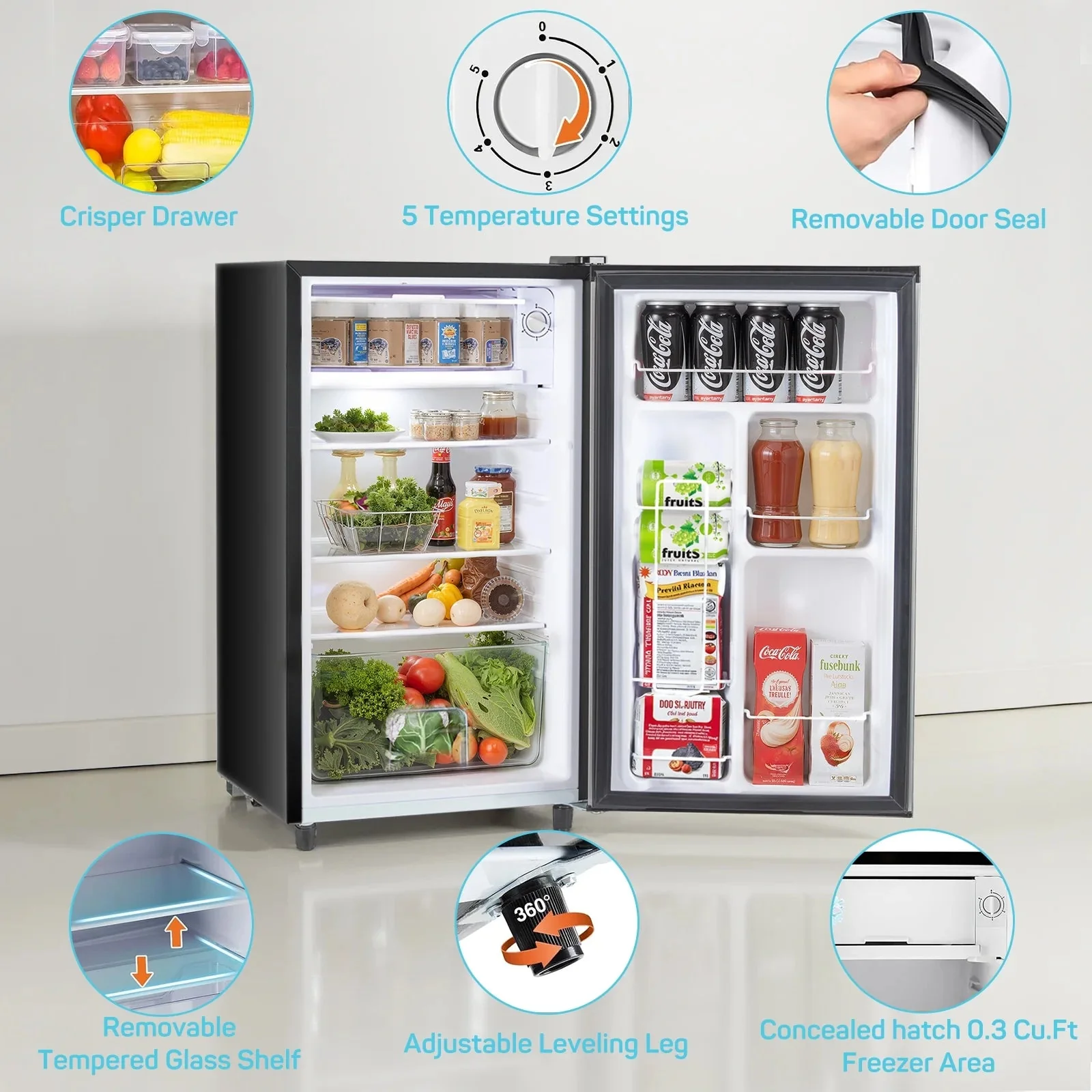 TINKLE WELL Mini Fridge With Freezer, 3.2 Cu Ft, Single Door, Silver - Image 9