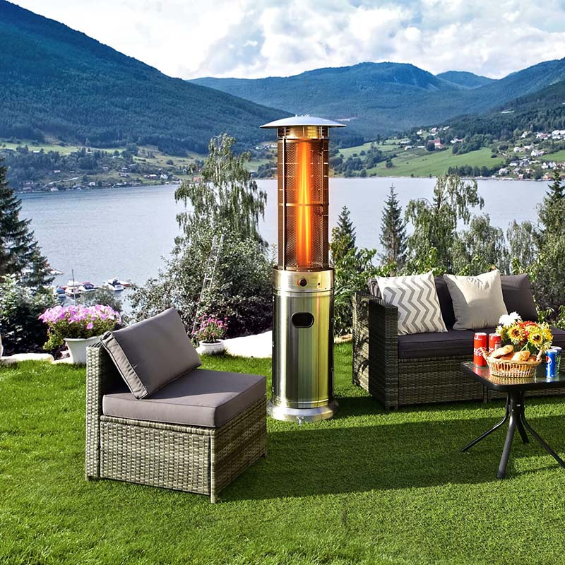 41000 BTU Standing Propane Patio Heater with Wheels, Stainless Steel Round Glass Tube Gas Outdoor Heater - Image 11