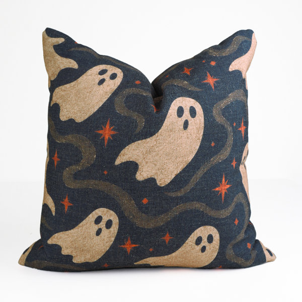 Ghostly Spark Halloween Linen Blend Throw Pillow Cover, Digital Printed Playful Ghost Decorative Accent for Couch, Sofa, and Bed with Invisible Zipper
