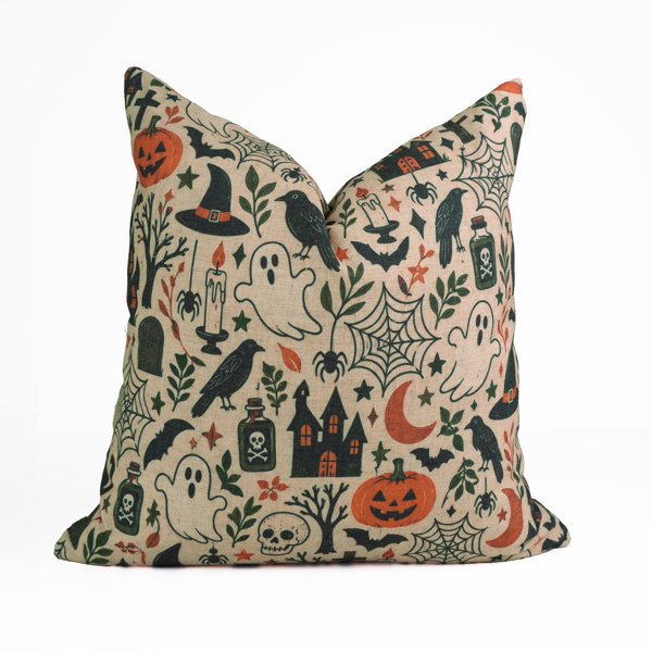 Boo Mix Halloween Linen Blend Throw Pillow Cover, Digital Printed Festive Spooky Decorative Accent for Couch, Sofa, and Bed with Invisible Zipper
