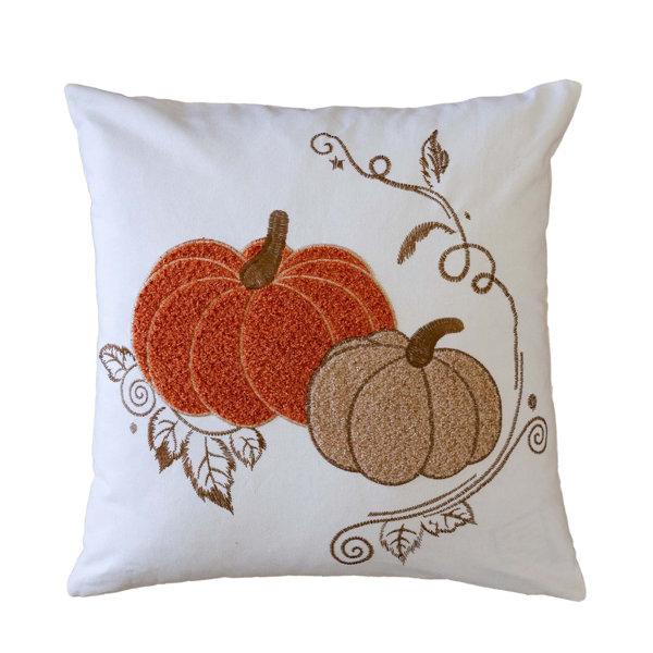 Autumn-inspired Pumpkin Embroidered Cotton Throw Pillow for Home Decor, Adding Harvest Charm to Any Living Space