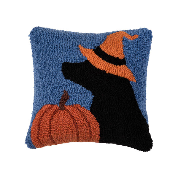 Dog Witch Halloween Hooked Throw Pillow 12" x 12"