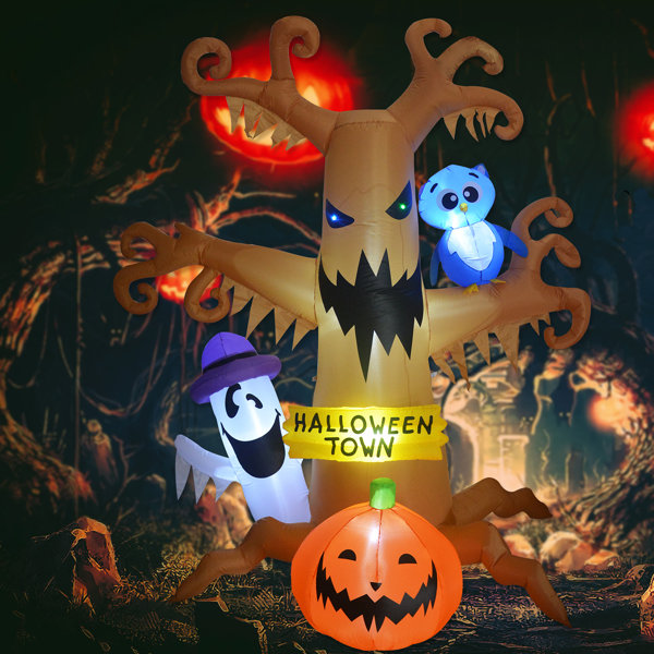 GOOSH 8 FT LED-Lit Halloween Inflatable Haunted Tree with Ghost Pumpkin & Owl