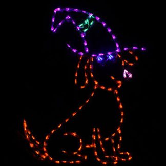 Animated Dog with Witch Hat Halloween Lighted Display