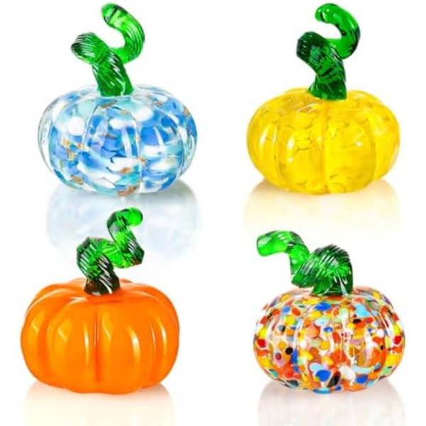 4 Pcs Blown Glass Mini Pumpkin Decor, Mini Halloween & Thanksgiving Figurines, Glass Pumpkin Decorations For Fall & Harvest