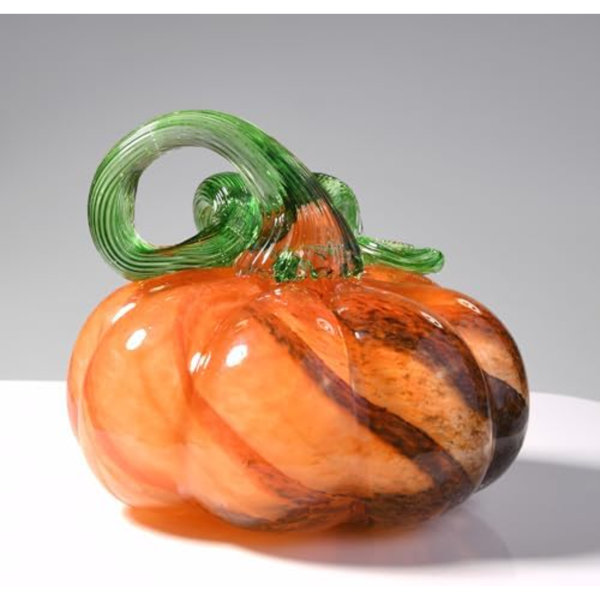 3" Hand Blown Glass Pumpkin Figurine, Large Brown Halloween Crystal Pumpkin Paperweight, Thanksgiving Pumpkins Fall Decorations For Home Table Centerpiece