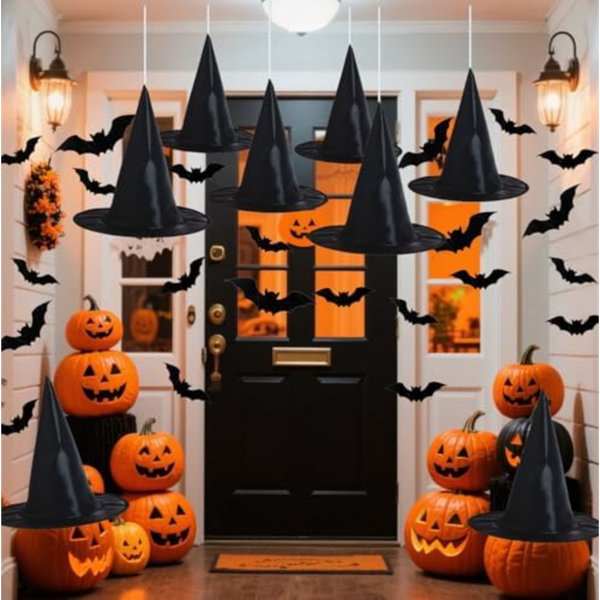 Halloween Decorations Outdoor Indoor - 8PCS Witch Hats & 32PCS 3D Bats Decoration, Witch Hat, Witches Hat, Halloween Decor For Party Favors, Party Supplies, Porch Décor