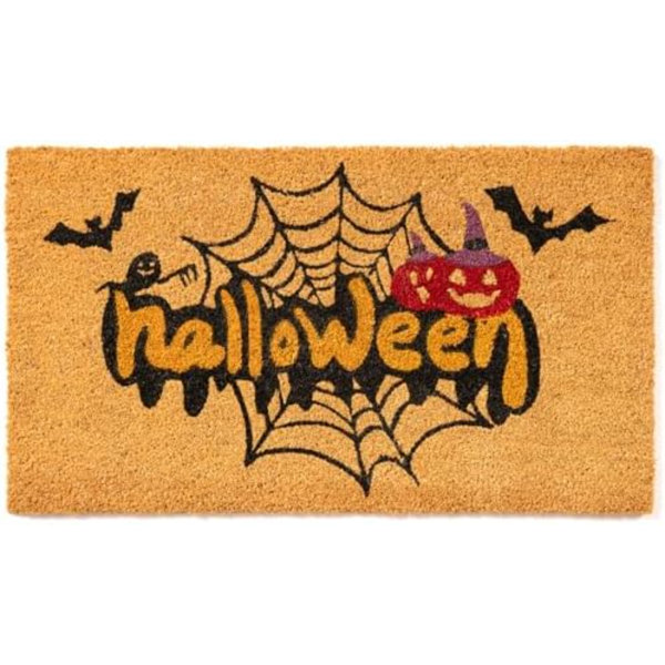 Halloween Welcome Door Mat - 30"X17" Spider Web Coir Front Doormat With Anti-Slip PVC Backing, Indoor Outdoor Mats For Entryway, Porch, Durable Coconut Fiber Mat, Natural Home Décor