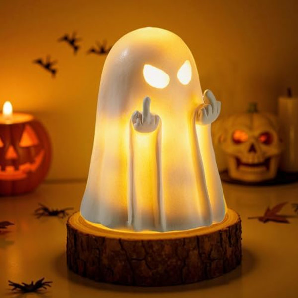 Halloween Middle Light Up Ghost Figurine,5.1" Large Cute Spooky Ghost Statue,Halloween Decorations Indoor,Resin Statue For Party, Home, Indoor & Porch Décor