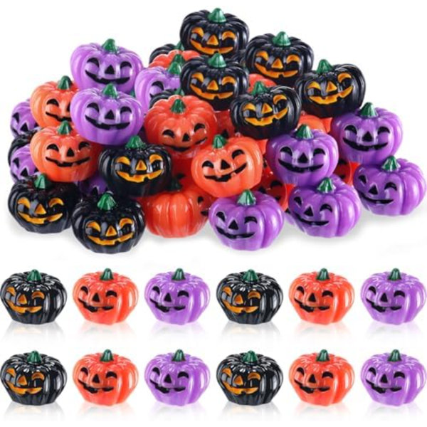60 Pcs Mini Resin Pumpkin Halloween Miniature Grimace Pumpkin Tiny Vegetable Decor For Halloween Thanksgiving Fall Harvest Festival Party DIY Craft Home Table Decor(Orange, Purple And Black)