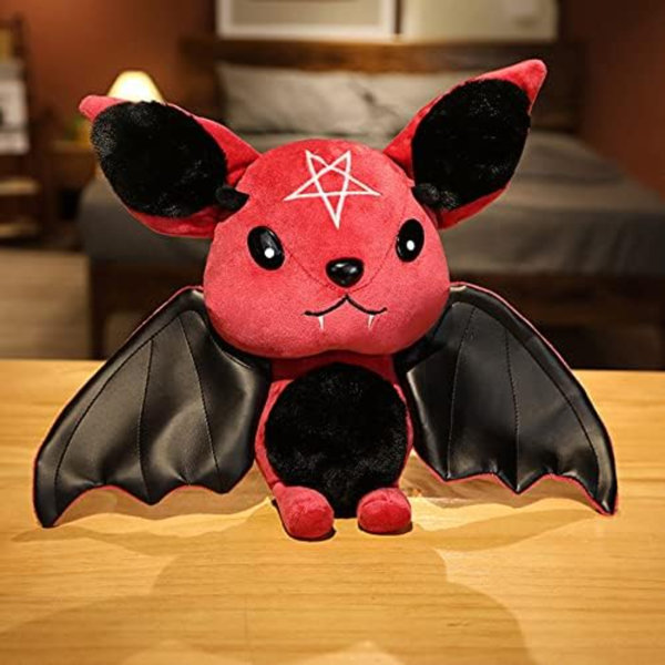 Bat Plush Stuffed Animal Toys,Halloween Black Bat Decor Soft Hugging Plush Doll Toy Gifts,For Kids Birthday, Halloween, Christmas (Red,11.8Inch)