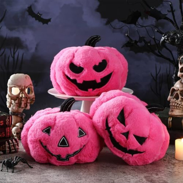 3 Pcs Halloween Pink Pumpkin Pillows Ghost Plush Stuffed Pumpkin Sofa Throw Pillow Cushion For Halloween Home Car Bedroom Sofa Décor