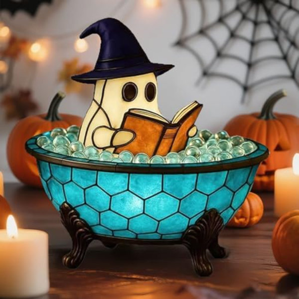 Halloween Ghost Bubble Bath Lamp, Cute Bathtub Ghost Night Lights For Halloween Decor, Reading Books Nightlight, Halloween Decorations For Indoor Readers & Book Lover Desk Home Party