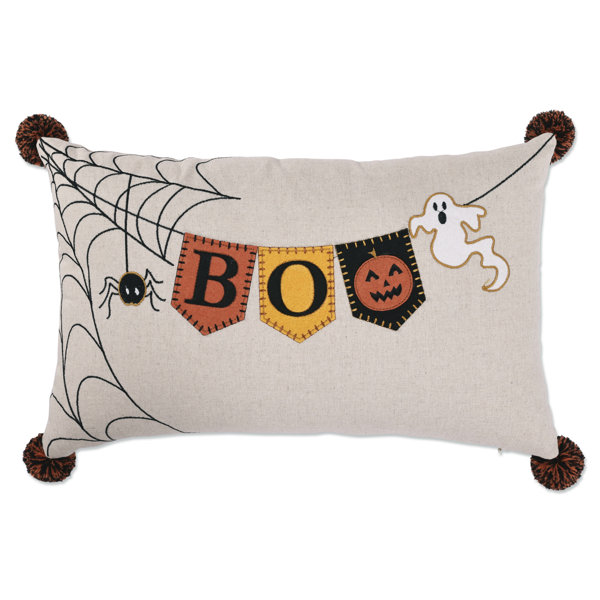 Appliqued and Embroidered Cotton Throw Pillow