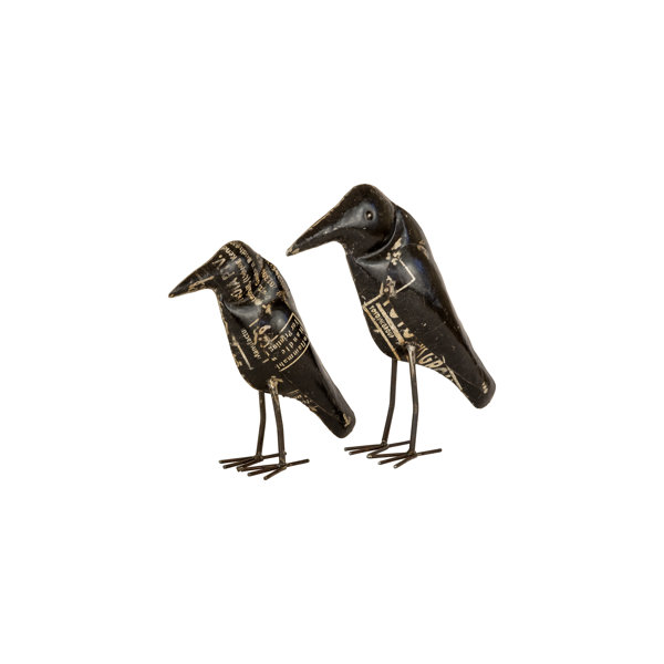 Antique Black Iron Crows 14" H Rustic Handcrafted Fall Figures, Set of 2