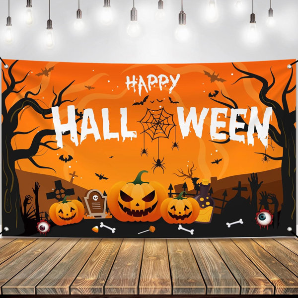 Xtralarge Happy Halloween Banner - 72X44 Inch | Spooky Happy Halloween Backdrop | Orange And Black Halloween Party Decorations | Halloween Pumpkin Banner For Halloween Decorations Outdoor