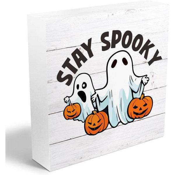 Halloween Decorations, Halloween Decor Pumpkin Decor, Fall Decor Horror Ghost Autumn Decor Farmhouse Decor White Wooden Box Sign, Bedroom Office Tiered Tray Desk Shelf Decor Decorations Supplies
