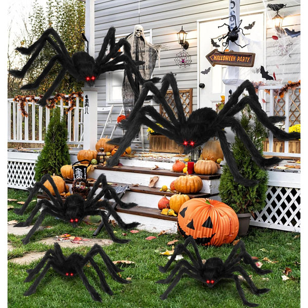 Halloween Spider Gianr Decorations: 8 Pcs Realistic Hairy Spiders Set - Scary Fake Spider Props For Indoor, Outside Party And Yard Creepy Decor(8 Pack Black)