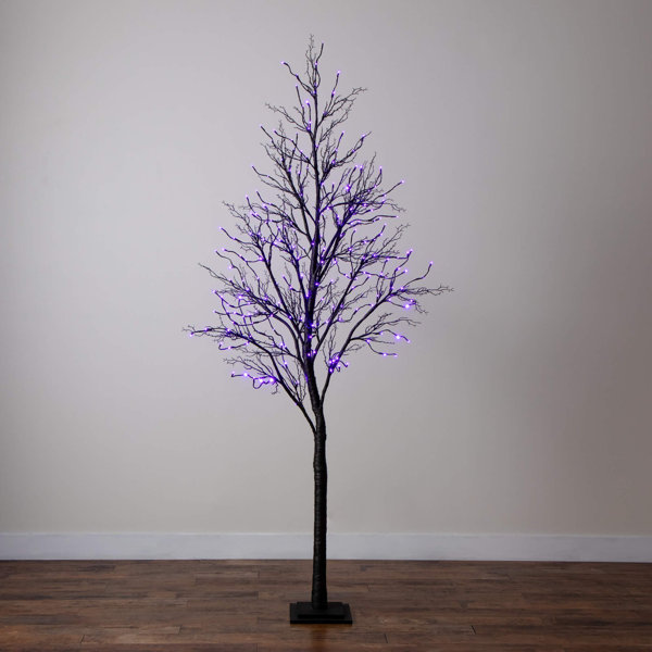 Pre-Lit Halloween Deluxe Black Twig Artificial Tree With 180 Orange & Purple LED Lights