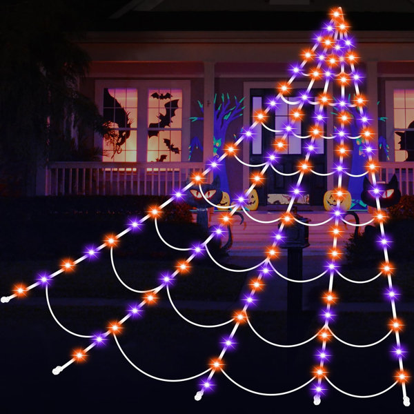 Halloween Decorations Spider Webs 22.96FT 180 Leds (Purple And Orange), 8 Modes, IP65 Waterproof, Timer, Giant Light Up Spiderweb Halloween Outdoor Yard Scary Decor Lights String