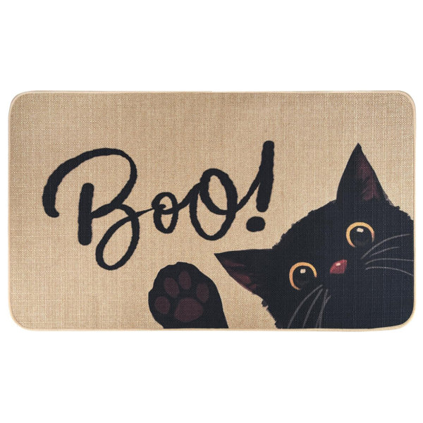 Halloween Door Mat 17 X 29 Inches, Black Cat Boo Welcome Mat Door Front Halloween Festival Carpet Non-Slip Indoor/Outdoor Entrance Decoration