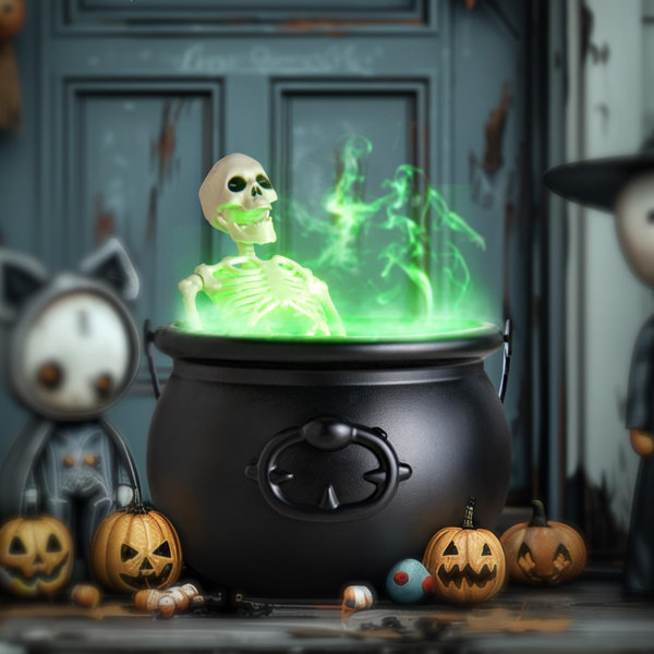 Halloween Decorations Indoor - Cauldron Halloween Decor With Black Plastic Witches Cauldron And LED Mist Maker Skeleton - Spooky Vintage Hocus Pocus Party Halloween Decoration For Home Table Kitchen