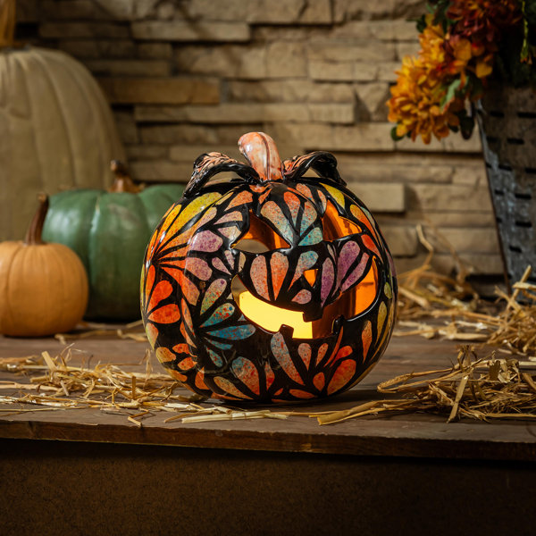 Floral Burst Ceramic Pumpkin, Small