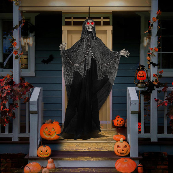 Halloween Decorations, Halloween Skeleton With Light-Up Eyes & Sound Adjustable Arms Swaying Body Voice/Touch Sensing, Halloween Animatronics For Indoor/Outdoor Yard Lawn Decor