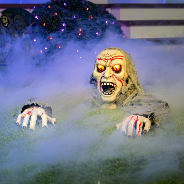 Halloween Decorations Outdoor Light-Up Zombie Groundbreaker With Bloodstain And Creepy Sound For Halloween Outside Decor, Lawn, Yard, Patio, Graveyard Decoration, Haunted House Prop
