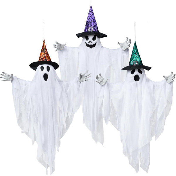 Halloween Hanging Ghost Decorations, Halloween Flying Ghost With Hats For Haunted House Graveyard Scene, Spooky Indoor And Outdoor Decor